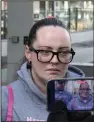  ?? (AP/Jeffrey Hastings) ?? Crystal Sorey, Harmony Montgomery’s biological mother, speaks Thursday with the media outside Hillsborou­gh County Superior Court in Manchester, N.H.