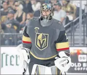  ?? JOHN LOCHER — THE ASSOCIATED PRESS ?? Vegas’ Marc-Andre Fleury looks to become the 11th goalie in NHL history to have his name on the Cup four times.