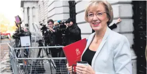  ??  ?? Andrea Leadsom arrives at Downing Street for a Cabinet meeting to discuss Brexit