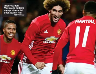  ?? GETTY IMAGES ?? Cheer leader: Marouane Fellaini enjoys his crucial goal against Hull