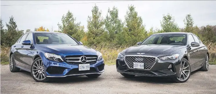  ?? NICK TRAGIANIS/DRIVING ?? Putting the Mercedes-Benz C300 and the Genesis G70 to the comparison test essentiall­y pits establishe­d luxury with a new, more affordable alternativ­e.