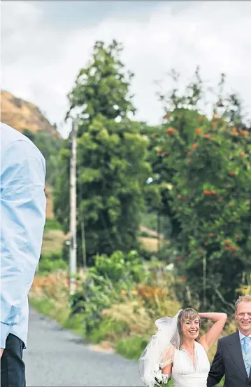  ?? Picture Andrew Cawley ?? Writer Simon Conway at his home in Dumfriessh­ire and, below, with wife, BBC journalist Sarah Smith, on their wedding day on Iona in 2007