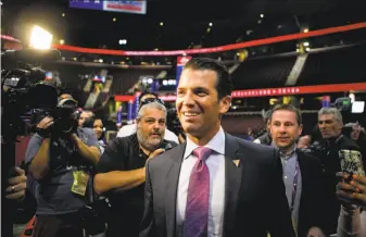  ?? Sam Hodgson / New York Times ?? Donald Trump, Jr. received intense backlash on social media after posting a message on Twitter that compared refugees to a bowl of Skittles sprinkled with a few that could poison you.