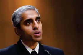  ?? (AP Photo/Susan Walsh, File) ?? FILE - U.S. Surgeon General Dr. Vivek Murthy testifies before the Senate Finance Committee on Capitol Hill in Washington, on Feb. 8, 2022. The Surgeon General is warning there is not enough evidence to show that social media is safe for young people — and is calling on tech companies, parents and caregivers to take “immediate action to protect kids now.”