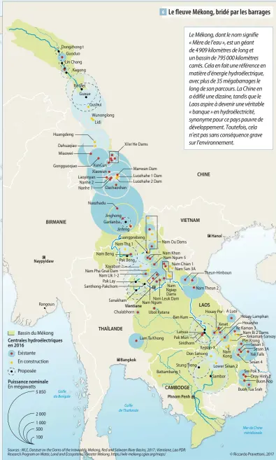  ??  ?? Golfe du Bengale Golfe de Thaïlande Sources : WLE, Dataset on the Dams of the Irrawaddy, Mekong, Red and Salween River Basins, 2017 ; Vientiane, Lao PDR: Research Program on Water, Land and Ecosystems - Greater Mekong,...