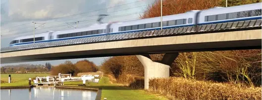  ??  ?? Delayed service: An artist’s impression of an HS2 train on the Birmingham and Fazeley viaduct – part of the proposed route