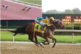  ?? Submitted photo ?? ■ Clairiere, under Joel Rosario, wins the Grade 1 $1 million Apple Blossom Handicap April 15 at Oaklawn. Photo courtesy of Coady Photograph­y.