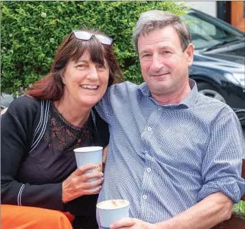  ??  ?? Jean and Dave Reynolds from Shankill relaxing with a coffee in Enniskerry village.