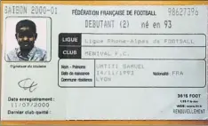  ??  ?? La primera licencia de Umtiti de la temporada 2000-01 cuando tenía seis años