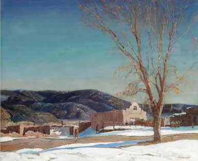  ??  ?? Oscar E. Berninghau­s (1874-1952), San Antonio Chapel, Taos, oil on canvas, 25 x 30” Estimate: $120/160,000