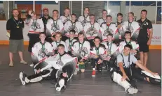  ??  ?? The Moose Jaw Mustangs gather for a team photo after winning the league championsh­ip bronze medal game.