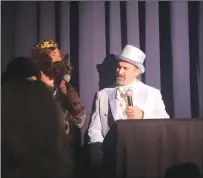  ??  ?? Gala hosts Paul Parks and Tony Carlsson share some pre-show jokes with the crowd at the Medicine Hat Musical Theatre's first ever gala event.