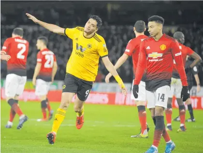  ?? Photo / AP ?? Raul Jimenez celebrates opening the scoring in Wolverhamp­ton’s 2-1 FA Cup win over Manchester United.