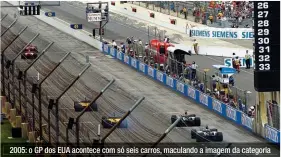  ??  ?? 2005: o GP dos EUA acontece com só seis carros, maculando a imagem da categoria