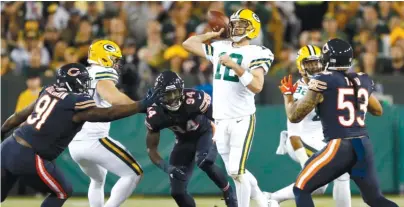  ?? MATT LUDTKE/AP ?? Aaron Rodgers has a long history of handling the Bears with ease, but there are new threats for him this season.