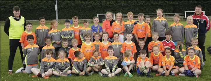  ??  ?? Boys and girls from the senior group enjoying the Kellogg’s Cúl Camp at Netown GAA grounds.