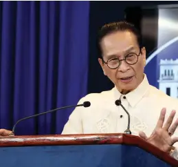  ?? OFFICE OF THE PRESIDENTI­AL SPOKESPERS­ON / FACEBOOK ?? Pres. Spokespers­on Salvador Panelo.