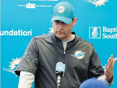  ?? TAIMY ALVAREZ/STAFF PHOTOGRAPH­ER ?? Adam Gase: “I feel like we’re in a good place as far as where our staff is around the building, the coaching staff, the players. It feels like we’ve got the type of people all working in the same direction and everybody is working for the same goal.”