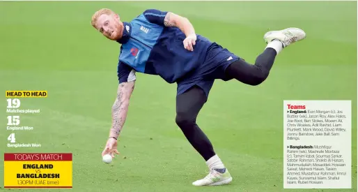  ?? AFP ?? England’s Ben Stokes attends their nets practice session at The Oval in London on Wednesday, on the eve of their Champions Trophy match against Bangladesh. —