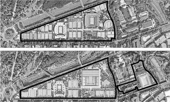  ?? Fft ?? Arriba, el complejo actual de Roland Garros; debajo, cómo quedaría tras los cambios, con el nuevo estadio