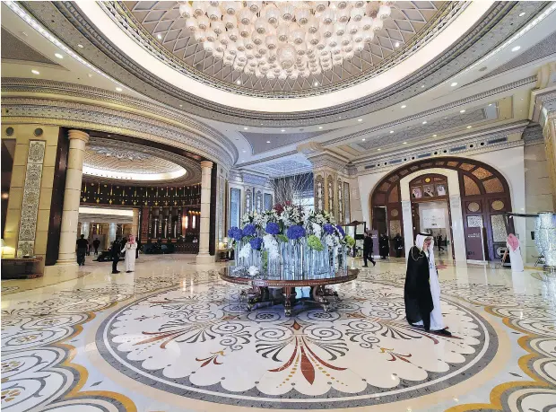  ?? GIUSEPPE CACACE / AFP / GETTY IMAGES ?? The hall of the Ritz- Carlton Hotel in the capital city of Riyadh where about 50 members of the Saudi elite, including 11 princes, are being held after being arrested as part of a purge by Mohammed bin Salman, Crown Prince of Saudi Arabia.