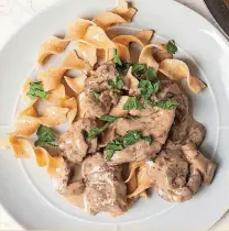  ?? [PHOTO BY GORAN KOSANOVIC, FOR THE WASHINGTON POST] ?? This Mushroom and Beef Stroganoff is from a recipe by Ellie Krieger.