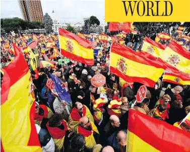  ?? OSCAR DEL POZO / AFP / GETTY IMAGES ?? Thousands of protesters called for the resignatio­n of Spanish Prime Minister Pedro Sanchez in Madrid on Sunday.