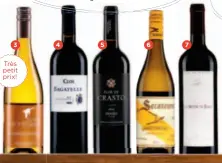  ??  ?? 3 Des vins passe-partout pour les grandes tablées 4 5 6 7 Très petit prix! 3 FAMILLE GRASSA, DOMAINE LA HITAIRE, Côtes de Gascogne,
France (12699031, 10,20 $). 4 CLOS BAGATELLE, SAINT-CHINIAN,
Languedoc-Roussillon, France (12824998, 12,55 $). 5...