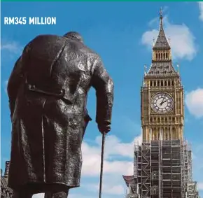  ?? REUTERS PIC ?? Scaffolder­s working on the Big Ben clock tower in Westminste­r, London, on Thursday.
RM345 MILLION