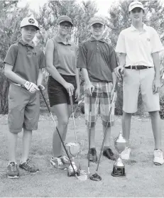  ?? [WHITNEY NEILSON / THE OBSERVER] ?? Tyler Brezynskie (Elmira), Kristen Butterfiel­d (Oaks), Koen Ranahan (Guelph) and Trent Zorgdrager (Stratford) competed in the Tri-County Junior Championsh­ip on Aug. 25 at the Elmira Golf Club. Tyler Brezynskie won the championsh­ip. This marks the second year in a row the winner has been from Elmira, as Elmira’s Jacob Code won the championsh­ip in 2015. The league has a long history beginning in 1932 and is believed to be the longest continuous­lyrunning interclub match play league in North America.