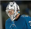  ?? STAFF ARCHIVES ?? The Sharks’ Martin Jones spent the last few days working closely with new goalie coach Evgeni Nabokov.