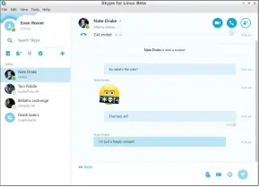  ??  ?? Skype now supports sending emoticons, chats and photograph­s as well as video calls. Top up your Skype credit levels to dial regular phones.