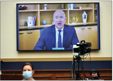  ?? (AP/Mandel Ngan) ?? Amazon CEO Jeff Bezos testifies remotely Wednesday during a House Judiciary subcommitt­ee hearing on antitrust on capitol Hill. More photos available at arkansason­line.com/730techceo­s/.
