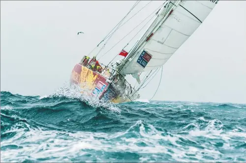  ?? WANG XIANGSHENG / FOR CHINA DAILY ?? The racing yacht heads to its port last Thursday en route to second spot in the overall standings after finishing fifth in the race from Sanya to Qingdao.