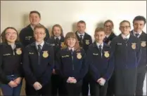  ?? SUBMITTED PHOTO ?? Members of the Stockbridg­e Valley FFA competed at Sub-States on March 17. Front row, from left, Myah LaFave, Alex Smith, Madison Nolley, Ethan Smith and Abby Smith. Back row, from left, Michael Wagner, Rebecca Ax, Austin Nolley, Adrienne Byron and...