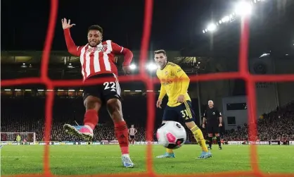  ??  ?? Lys Mousset gives Sheffield United the lead in the first half against Arsenal. Photograph: Michael Regan/Getty Images