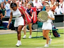  ?? TIM IRELAND/ASSOCIATED PRESS FILE PHOTO ?? Romania’s Simona Halep walks away with her trophy in 2019 after defeating the United States’ Serena Williams in the women’s singles final match at Wimbledon in London. Halep thought her career might be finished when she was given a four-year penalty by the Internatio­nal Tennis Integrity Agency after testing positive for the banned drug Roxadustat at the 2022 U.S. Open, where she lost in the first round.