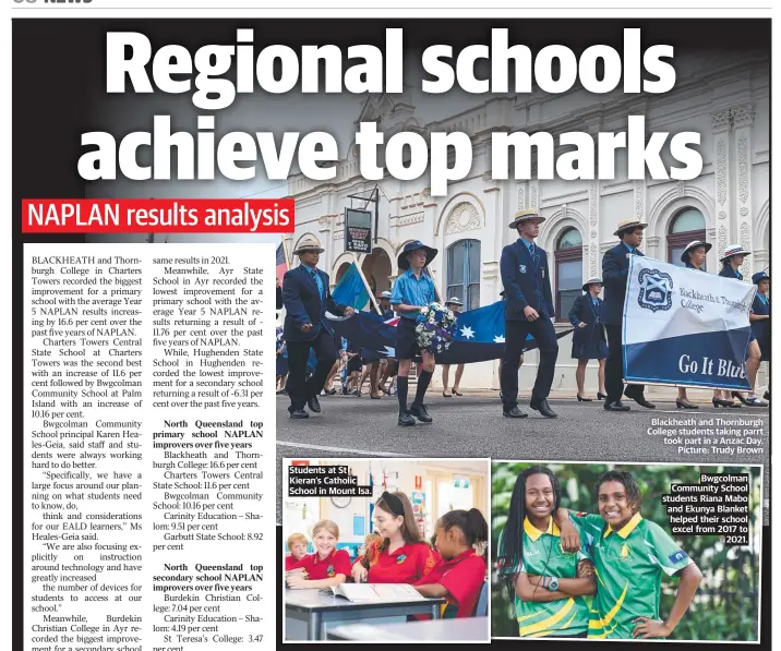 ?? ?? Students at St Kieran’s Catholic School in Mount Isa.
Bwgcolman Community School students Riana Mabo and Ekunya Blanket helped their school excel from 2017 to 2021.