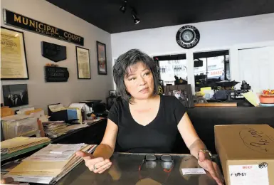  ?? Photos by Liz Hafalia / The Chronicle ?? Owner Geri Campana of Al Graf Bail Bonds has run the company for 35 years and says the bill ending cash bail will wipe out her industry. The bail bond industry has launched a drive to create a ballot initiative.