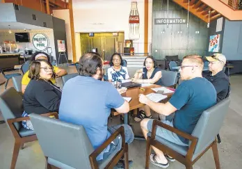  ?? APRIL GAMIZ/THE MORNING CALL ?? Organizers discuss the upcoming Juneteenth celebratio­n at SteelStack­s in south Bethlehem. The event — part of the largest Juneteenth festivitie­s in memory in the Lehigh Valley — will feature music, art and a historical menu tasting Saturday.