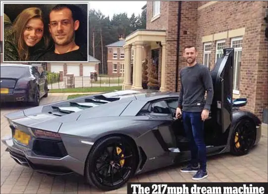  ??  ?? Hot shot? Steven Fletcher and the Lamborghin­i, with a Bentley also parked on his drive. Inset: With partner Rachel Monaghan