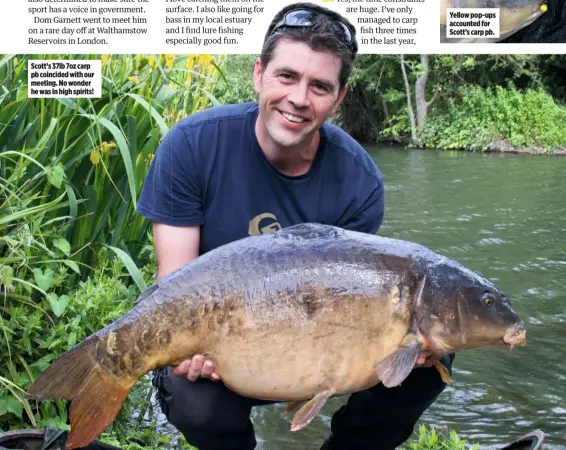  ??  ?? Scott’s 37lb 7oz carp pb coincided with our meeting. No wonder he was in high spirits!