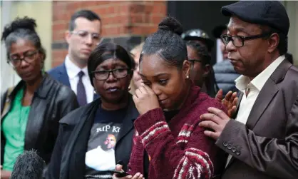  ?? Photograph: Jonathan Brady/PA ?? The mother and sister of Kevin Clarke address the media after the inquest into his death.