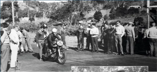  ??  ?? ABOVE Gordon Hunt waits for his turn on his Manx Norton.