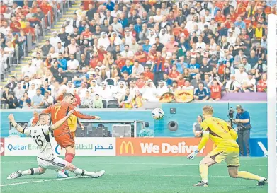  ?? ?? El delantero del Atlético de Madrid Álvaro Morata abrió el marcador en el empate 1-1 entre España y Alemania./afp