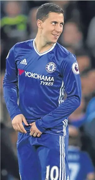  ??  ?? Chelsea’s Eden Hazard scored twice against Manchester City last night.