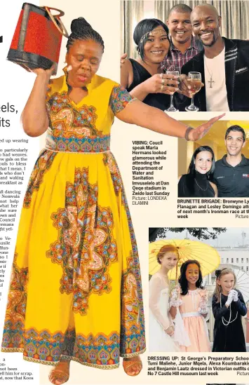  ??  ?? VIBING: Coucil speak Maria Hermans looked glamorous while attending the Department of Water and Sanitation Imvuselelo at Dan Qeqe stadium in Zwide last Sunday Picture: LONDEKA DLAMINI RAISE A TOAST: Valentia and Chris Mala, right, and wedding...