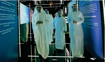  ?? — Photo by Ryan Lim ?? WELCOME TO THE FUTURE: Dr Sultan Al Jaber, Omar Al Olama and other officials at the launch of the Mohamed Bin Zayed University of Artificial intelligen­ce at Masdar City.