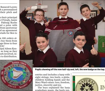  ??  ?? Pupils showing off the new half-zip and, left, the new badge on the top.