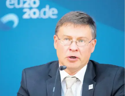  ?? AP ?? Valdis Dombrovski­s, vice-president of the EU Commission, speaks at a press conference in Berlin, Germany, following the informal talks of the EU Trade Ministers on Monday, September 21.